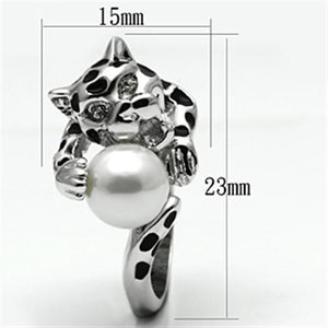 3W297 - Rhodium Brass Ring with Synthetic Pearl in White