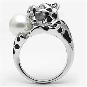 3W297 - Rhodium Brass Ring with Synthetic Pearl in White