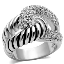 Load image into Gallery viewer, 3W298 - Rhodium Brass Ring with AAA Grade CZ  in Clear