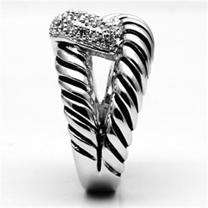 3W298 - Rhodium Brass Ring with AAA Grade CZ  in Clear