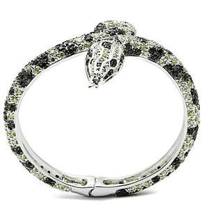 3W303 - Rhodium + Ruthenium Brass Bangle with AAA Grade CZ  in Multi Color