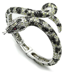 3W303 - Rhodium + Ruthenium Brass Bangle with AAA Grade CZ  in Multi Color