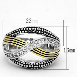 3W305 - Reverse Two-Tone Brass Ring with AAA Grade CZ  in Clear