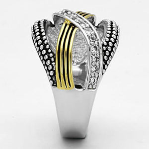 3W305 - Reverse Two-Tone Brass Ring with AAA Grade CZ  in Clear