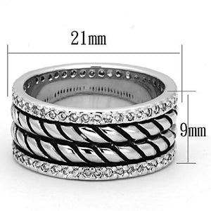 3W306 - Rhodium Brass Ring with AAA Grade CZ  in Clear