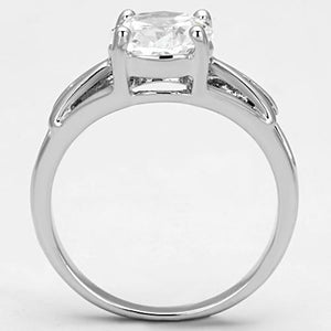 3W308 - Rhodium Brass Ring with AAA Grade CZ  in Clear