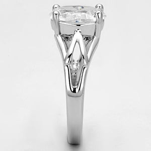 3W308 - Rhodium Brass Ring with AAA Grade CZ  in Clear