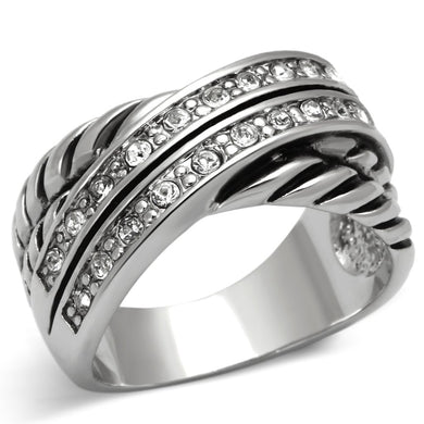 3W311 - Rhodium Brass Ring with Top Grade Crystal  in Clear
