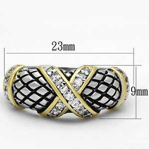 3W314 - Reverse Two-Tone Brass Ring with AAA Grade CZ  in Clear