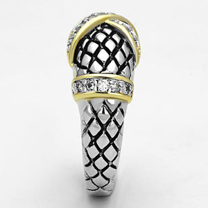 3W314 - Reverse Two-Tone Brass Ring with AAA Grade CZ  in Clear