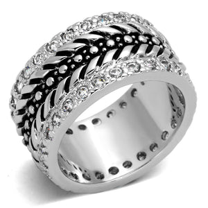 3w315 - Rhodium Brass Ring with AAA Grade CZ  in Clear