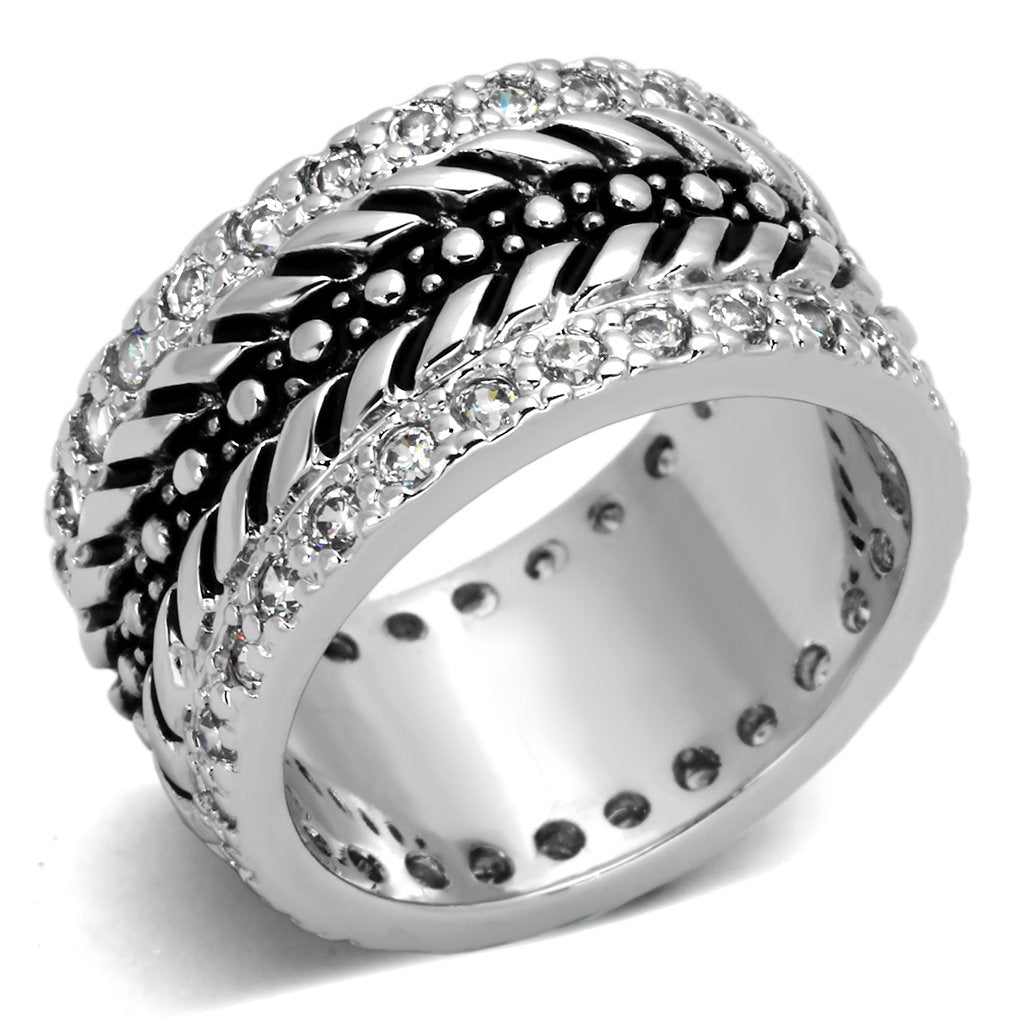 3w315 - Rhodium Brass Ring with AAA Grade CZ  in Clear