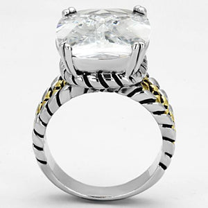 3w316 - Reverse Two-Tone Brass Ring with AAA Grade CZ  in Clear