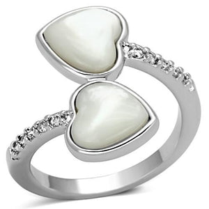 3w317 - Rhodium Brass Ring with Precious Stone Conch in White