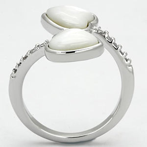 3w317 - Rhodium Brass Ring with Precious Stone Conch in White