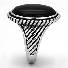 Load image into Gallery viewer, 3w318 - Rhodium Brass Ring with Semi-Precious Onyx in Jet