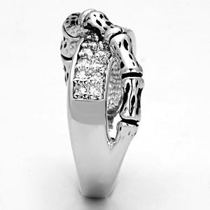 3W320 - Rhodium Brass Ring with AAA Grade CZ  in Clear