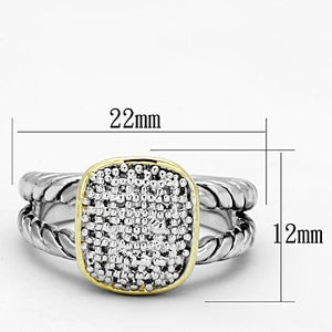 3W322 - Reverse Two-Tone Brass Ring with AAA Grade CZ  in Clear