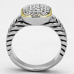 3W322 - Reverse Two-Tone Brass Ring with AAA Grade CZ  in Clear