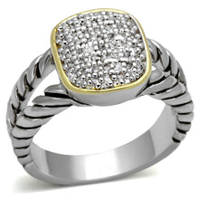 Load image into Gallery viewer, 3W322 - Reverse Two-Tone Brass Ring with AAA Grade CZ  in Clear