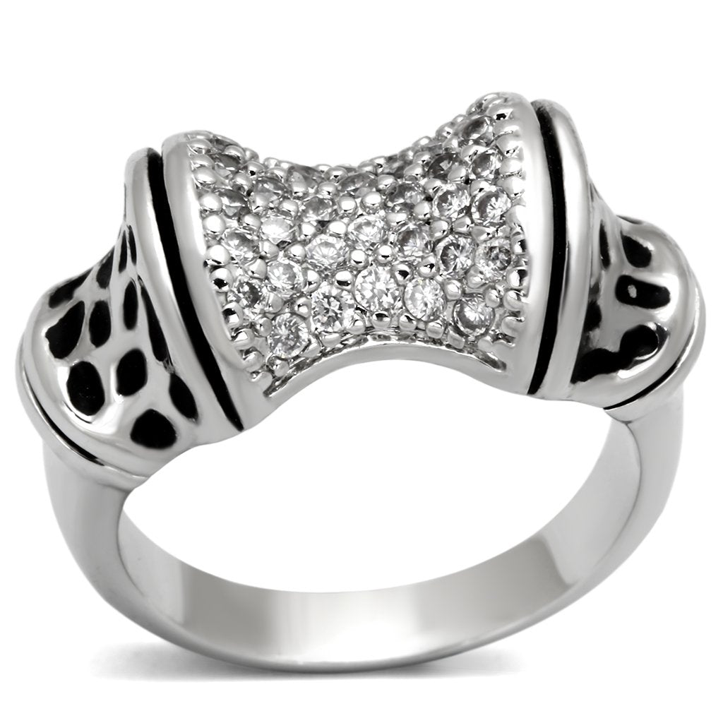 3W324 - Rhodium Brass Ring with AAA Grade CZ  in Clear