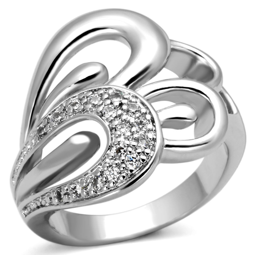 3W325 - Rhodium Brass Ring with AAA Grade CZ  in Clear