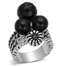 Load image into Gallery viewer, 3W330 - Rhodium Brass Ring with AAA Grade CZ  in Black Diamond