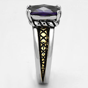 3W331 - Reverse Two-Tone Brass Ring with AAA Grade CZ  in Amethyst