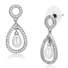 Load image into Gallery viewer, 3W341 - Rhodium Brass Earrings with Synthetic Pearl in White