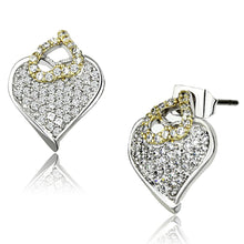 Load image into Gallery viewer, 3W356 - Reverse Two-Tone Brass Earrings with AAA Grade CZ  in Clear