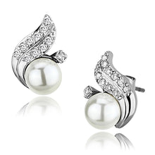 Load image into Gallery viewer, 3W365 - Rhodium Brass Earrings with Synthetic Pearl in White