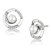 Load image into Gallery viewer, 3W366 - Rhodium Brass Earrings with Synthetic Pearl in White