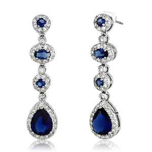 3W367 - Rhodium Brass Earrings with Synthetic Synthetic Glass in Sapphire