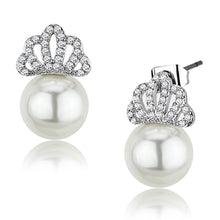Load image into Gallery viewer, 3W383 - Rhodium Brass Earrings with Synthetic Pearl in White