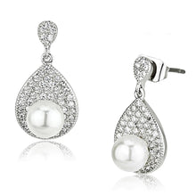 Load image into Gallery viewer, 3W384 - Rhodium Brass Earrings with Synthetic Pearl in White