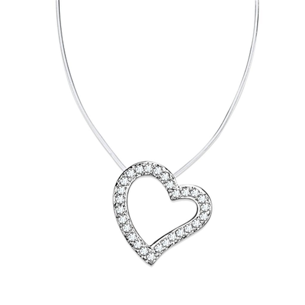 3W420 - Rhodium Brass Necklace with AAA Grade CZ  in Clear