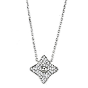 3W430 - Rhodium Brass Necklace with AAA Grade CZ  in Clear