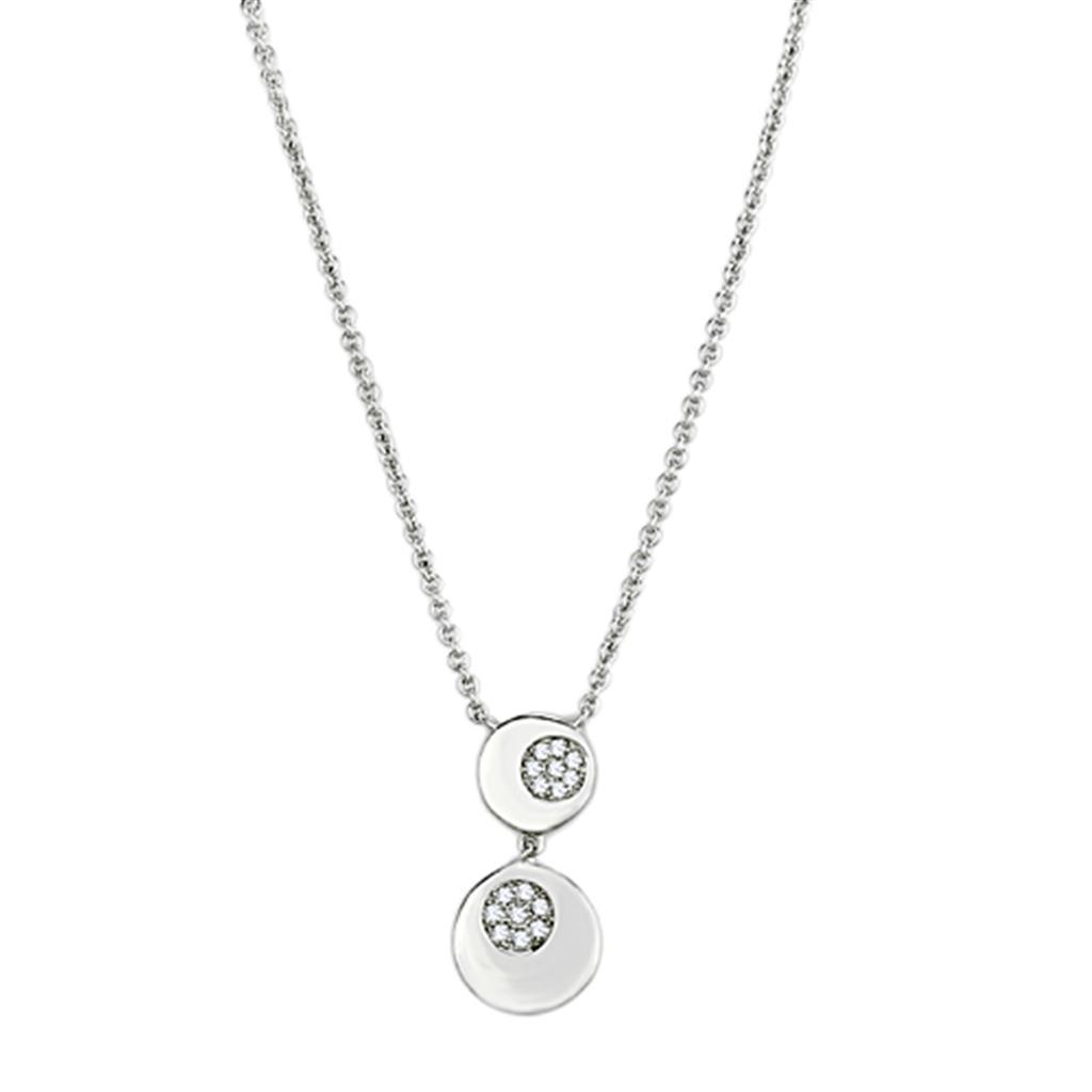 3W435 - Rhodium Brass Necklace with AAA Grade CZ  in Clear