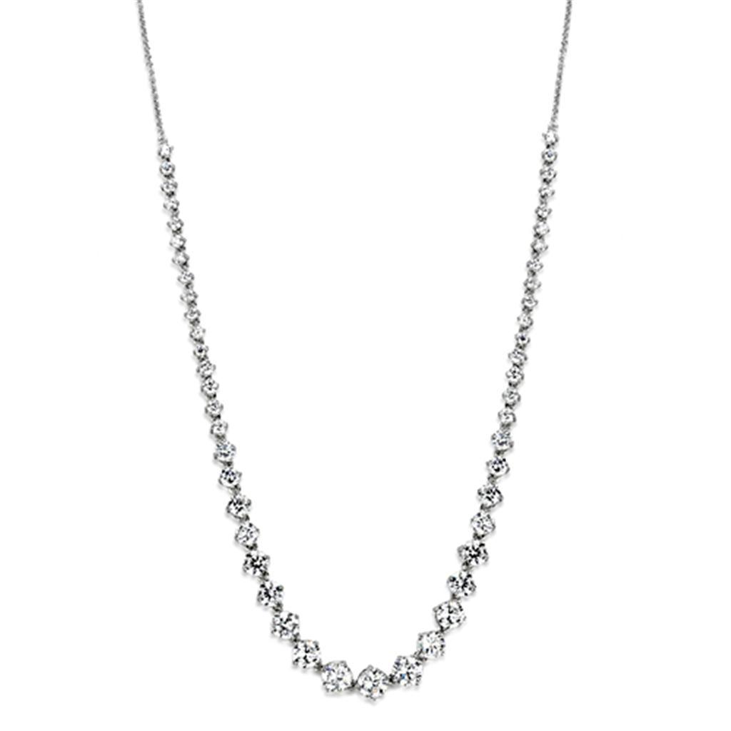 3W440 - Rhodium Brass Necklace with AAA Grade CZ  in Clear