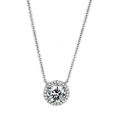 3W450 - Rhodium Brass Necklace with AAA Grade CZ  in Clear