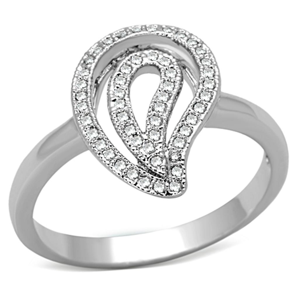 3W463 - Rhodium Brass Ring with AAA Grade CZ  in Clear