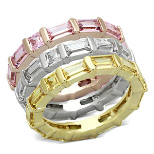 3W473 - Tricolor Brass Ring with AAA Grade CZ  in Multi Color