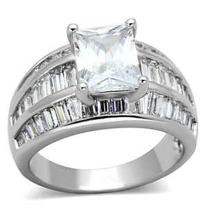 3W475 - Rhodium Brass Ring with AAA Grade CZ  in Clear