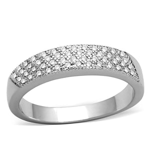 3W482 - Rhodium Brass Ring with AAA Grade CZ  in Clear