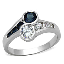 Load image into Gallery viewer, 3W494 - Rhodium Brass Ring with Synthetic Synthetic Glass in Sapphire