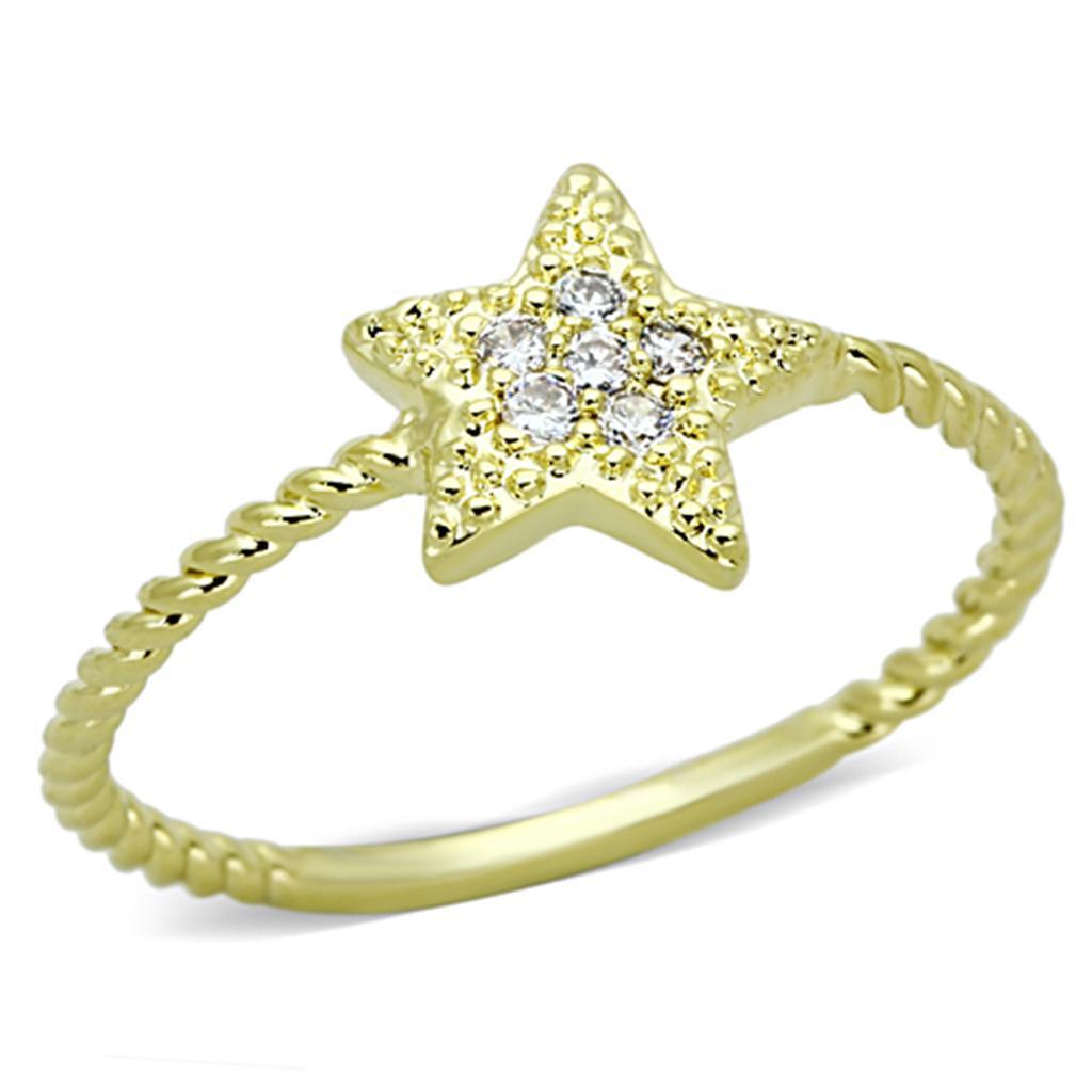3W500 - Gold Brass Ring with AAA Grade CZ  in Clear