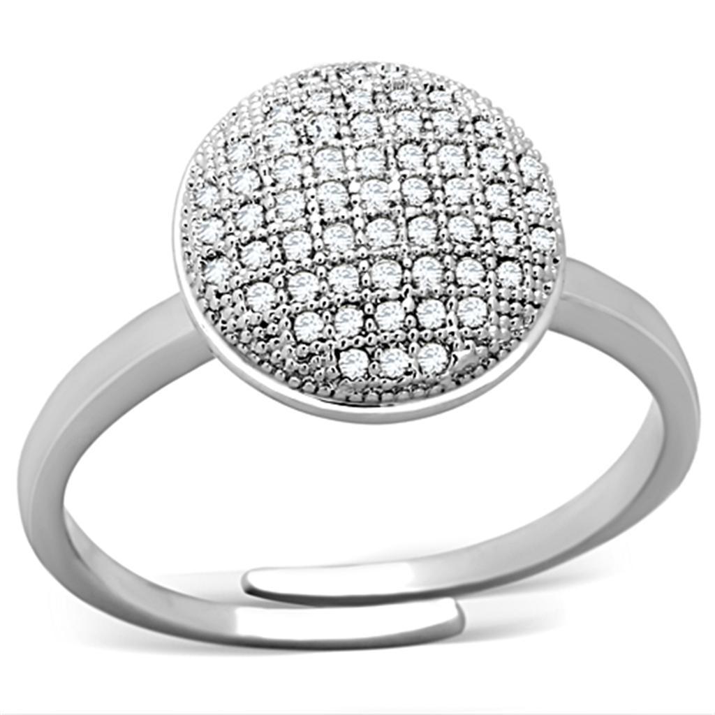 3W502 - Rhodium Brass Ring with AAA Grade CZ  in Clear