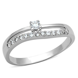 3W505 - Rhodium Brass Ring with AAA Grade CZ  in Clear