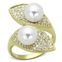 Load image into Gallery viewer, 3W522 - Gold Brass Ring with Synthetic Pearl in White