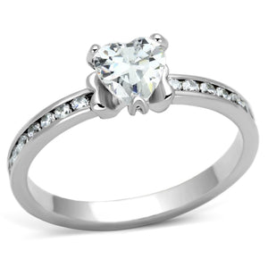 3W527 - Rhodium Brass Ring with AAA Grade CZ  in Clear